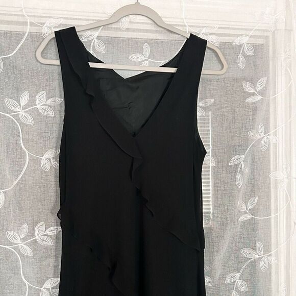 Vintage EVER BEAUTY Black Maxi Dress Chiffon Ruffle Sleeveless Formal SEE DETAIL - Picture 5 of 7